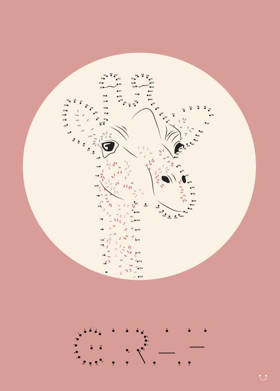 Punkt-streg giraf - plakat rosa