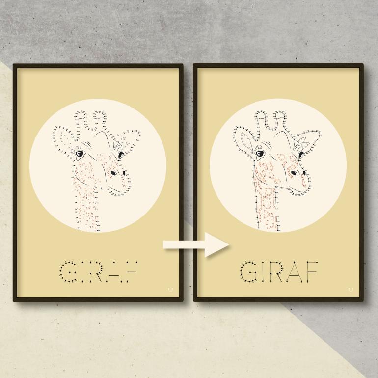 Punkt-streg giraf - plakat eks01