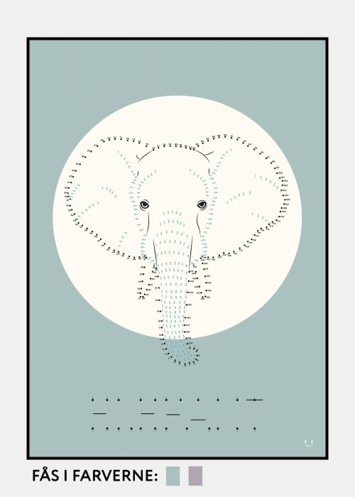 Punkt-streg elefant - plakat i ramme