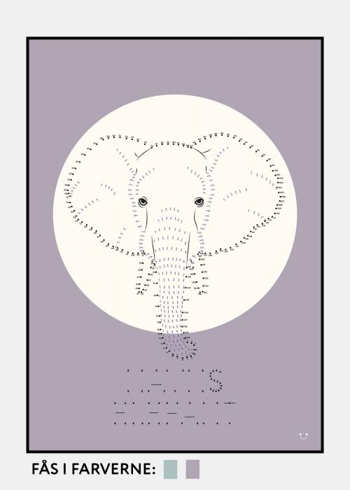 Punkt-streg elefant med navn- plakat i ramme