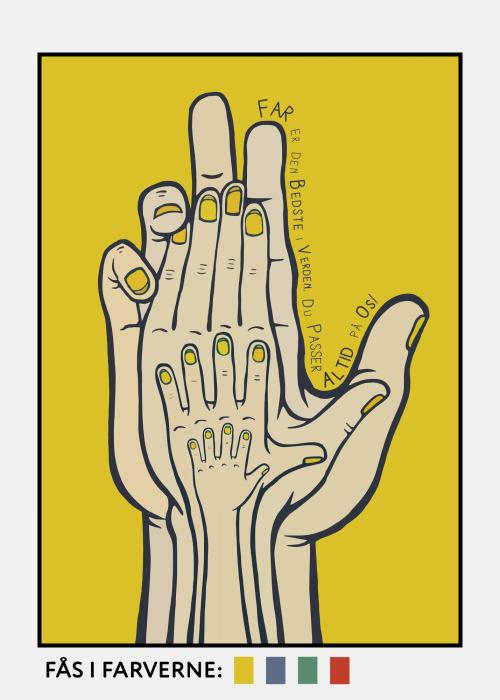 4 Hænder - FAR - plakat gul i ramme