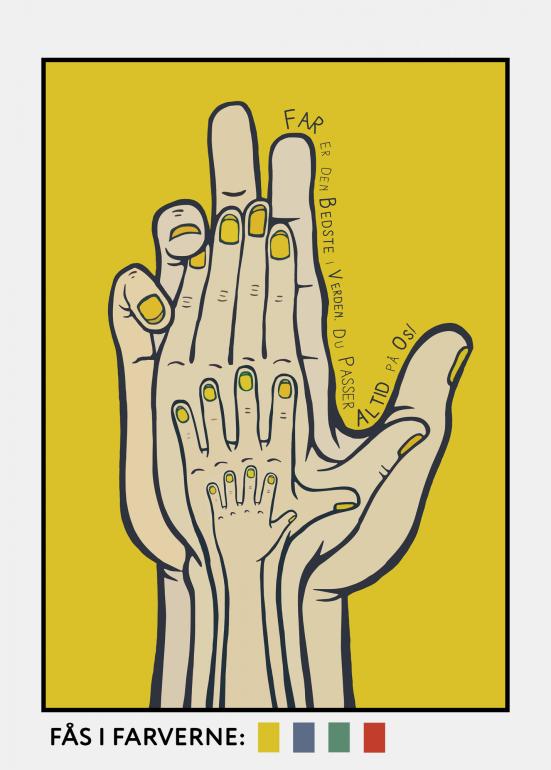 4 Hænder - FAR - plakat gul i ramme