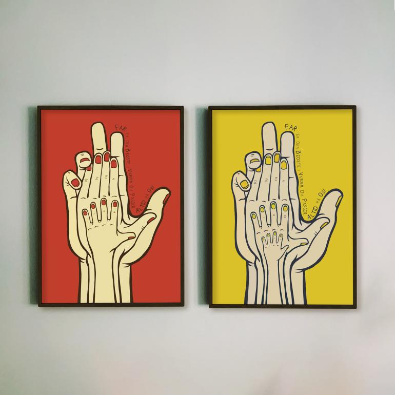 4 Hænder - FAR - plakat gul og rød eks