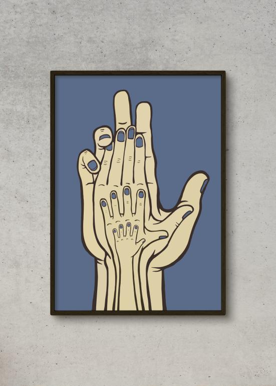 4 Hænder - plakat blå