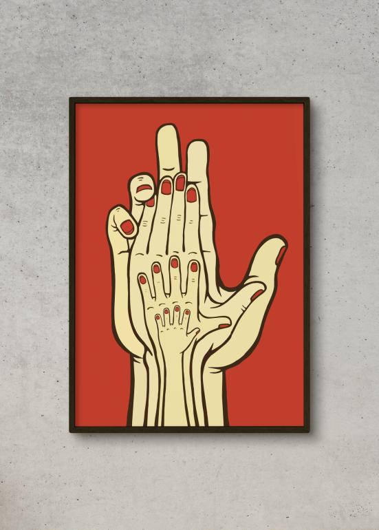 4 Hænder - plakat rød