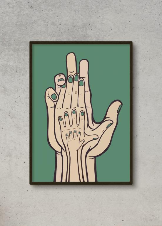 4 Hænder - plakat grøn
