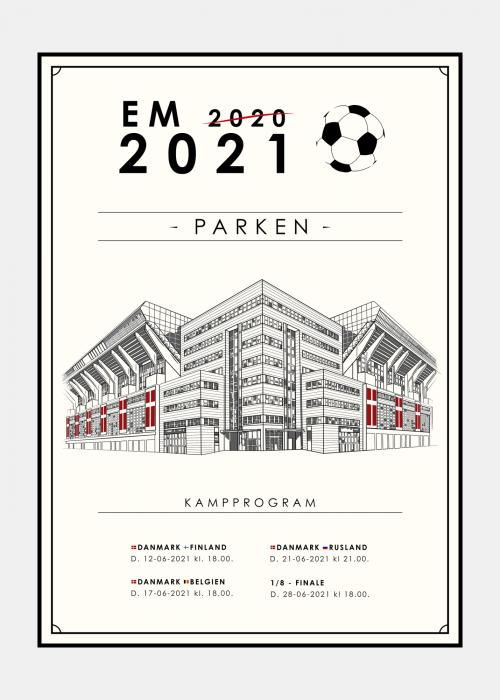 EM-Kampprogram-fodbold-2021 - plakat i ramme