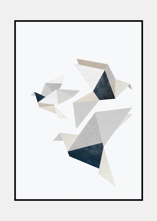 Origami fugle plakat i ramme