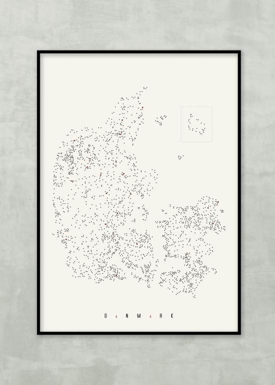 Danmark i prikker plakat eksempel